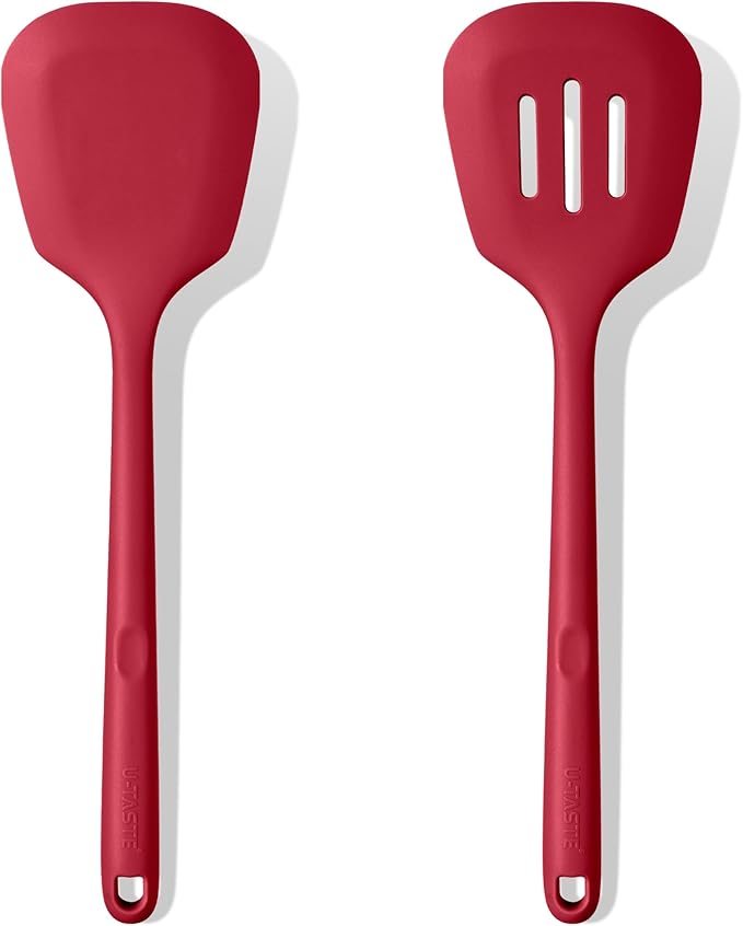U-Taste Silicone Turner Spatula Set of 2, 13.6" Long/3.7" Wide, Red