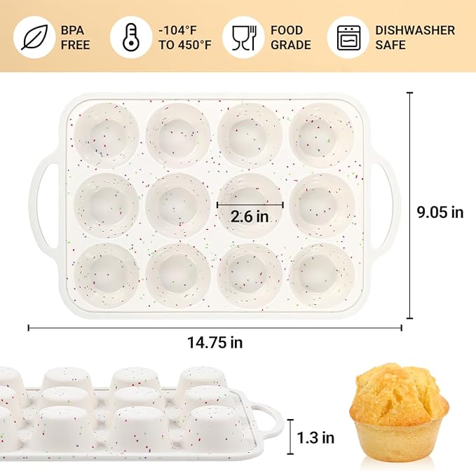 Silicone Muffin Pans for Baking, Metal Reinforced Frame 12 Cups Regular Size Silicone Cupcake Pan Nonstick Muffin Tin for Baking Muffin, Cupcake, Frittatas,BPA Free, Silicone Molds Dishwasher Safe