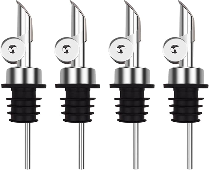 Lubise 4 Pcs Olive Oil Dispenser Bottle Spout, Speed Liquor Pour Spout with Flip Top, Stainless Steel Auto Pour Spouts for Liquor Bottles, Oil Bottles, Vinegar, Syrup and Other Liquid Bottles