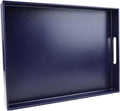 SforGUVA Navy Blue Serving Tray for Coffee Table, Rectangular Plastic Decorative Tray with Handles for Entertaining, Outdoor Patio, Living Room, Ottoman, Bathroom Counter, 11.8”*15.7”*1.6”