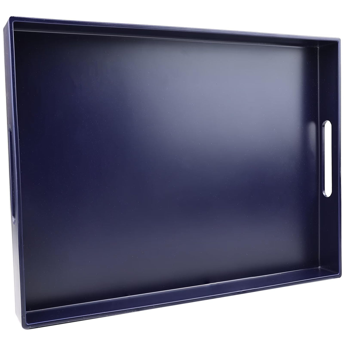 SforGUVA Square Navy Blue Decorative Serving Tray with Handles, Versatile Ottoman Tray for Coffee Table, Entertaining, Outdoor Patio, Living Room, 13”*13”*1.6”