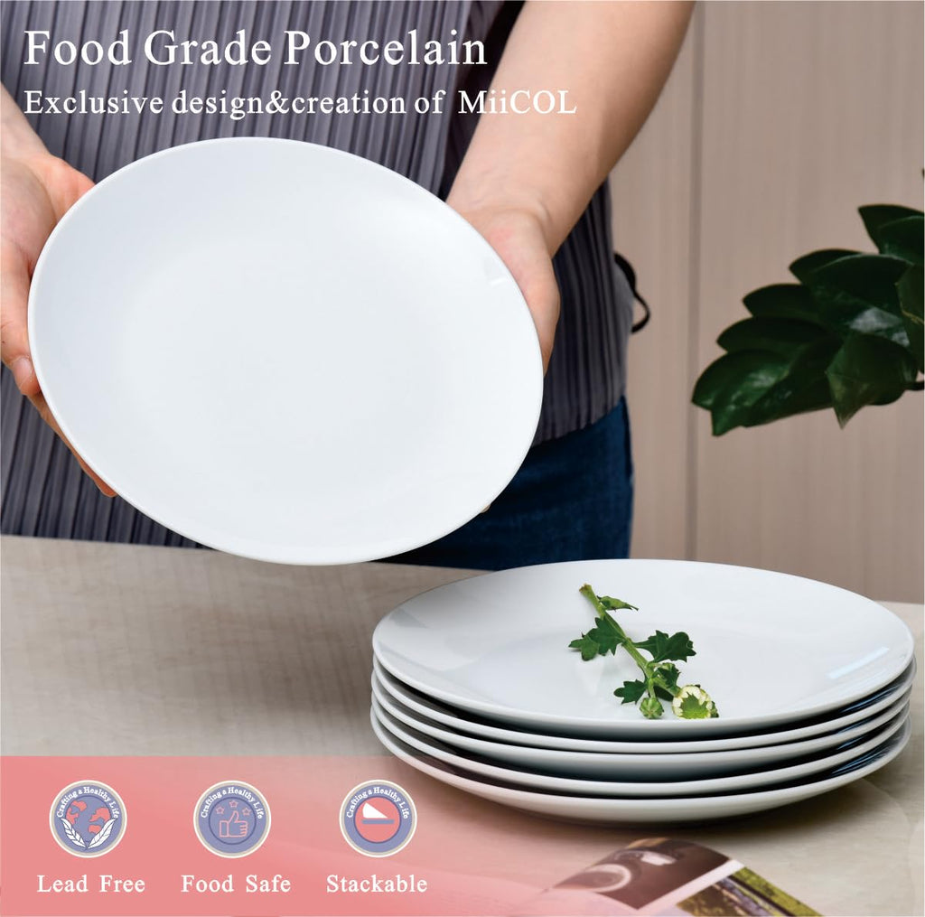 Miicol Ceramic Appetizer Plates Set of 6, White Dessert Plates 8 Inch
