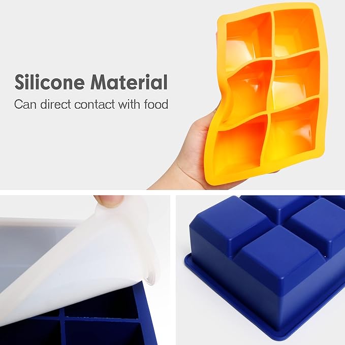 Excnorm Silicone Ice Cube Trays 3 Pack - Large Size Silicone Ice Cube Molds with Leak Proof Removable Lid Square Ice Cube Tray And BPA Free for Cocktail,Whiskey, Stackable Flexible Ice