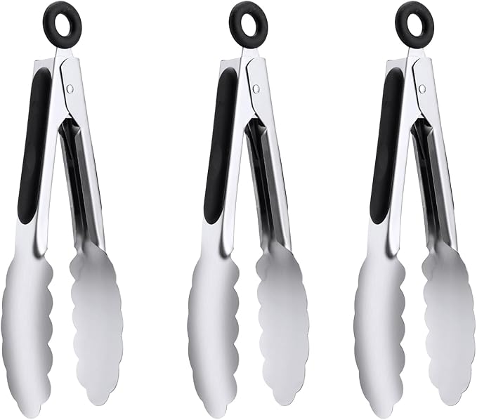 7-Inch Stainless Steel Kitchen Tongs Set, for Cooking Serving (7", 3PCS)