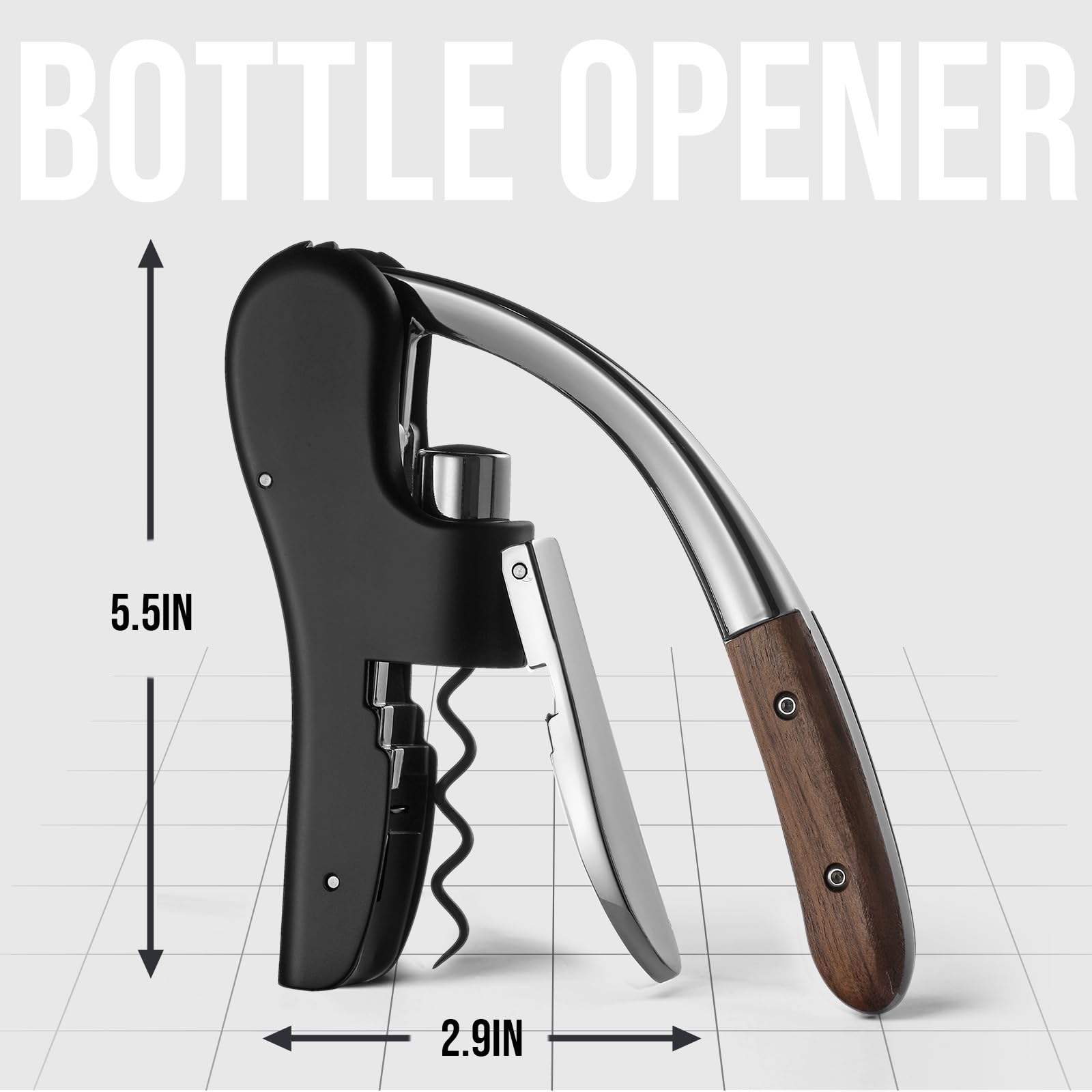 Wine Bottle Opener, Vertical Lever Corkscrew with Built in Foil Cutter Design, Manual Handheld Corkscrew with Ergonomic Lever Pump