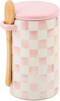MACKENZIE-CHILDS Ceramic Farmhouse Canister, Versatile Kitchen Storage Container for Flour and Sugar, 26-Ounce Capacity, Pink-and-White Rosy Check