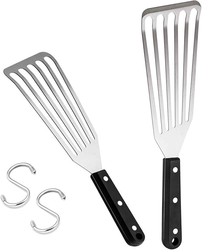HaSteeL 2 Pack Stainless Steel Fish Spatula, Metal Slotted Turner Set, Griddle Grill Spatula for Kitchen Cooking, Flipping, Turning, Frying $ Grilling, Full Tang ABS Handle, DIshwasher Safe