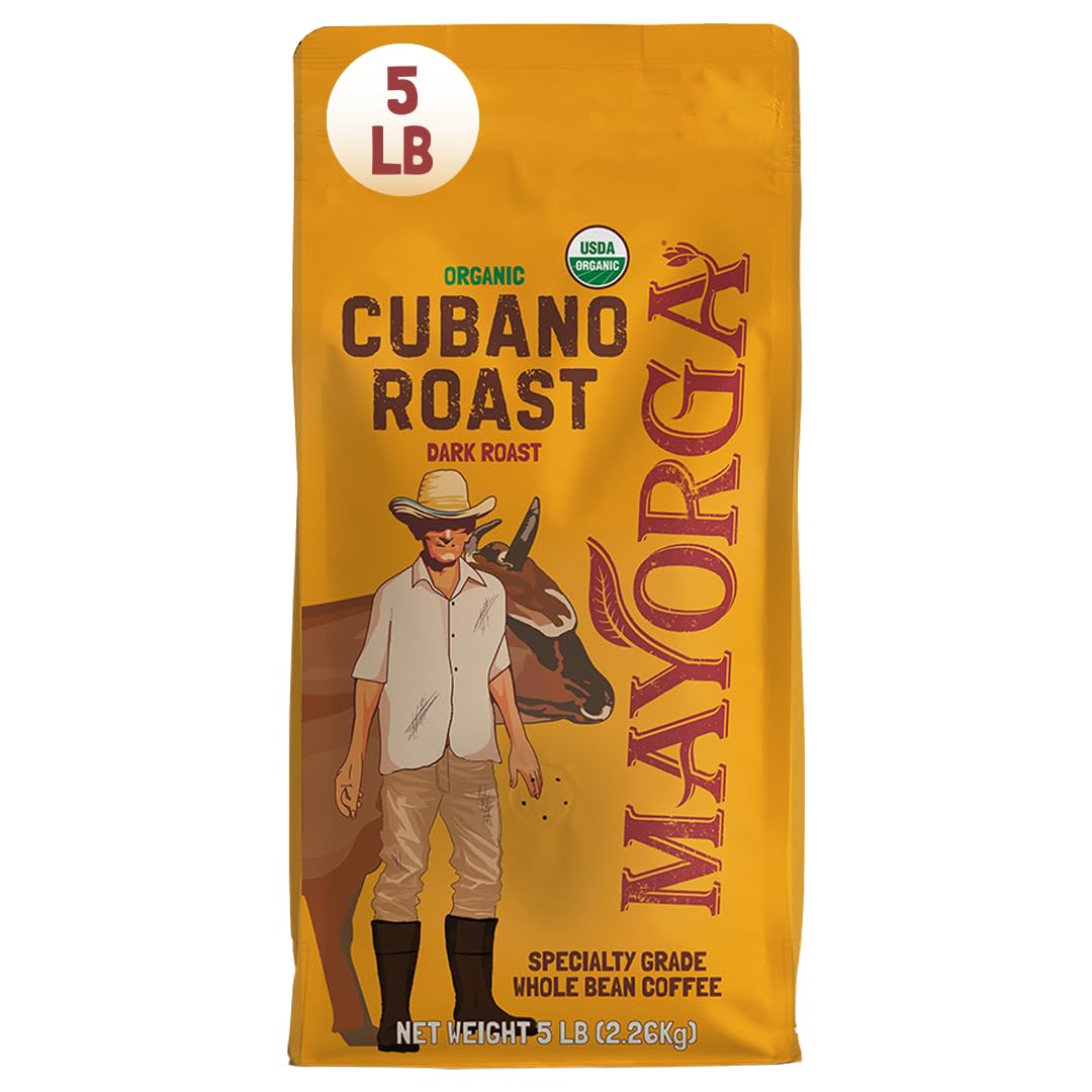 Mayorga Organic Coffee 12oz Cafe Cubano Roast - Dark Roast Whole Bean Coffee Specialty Grade, 100% Arabica, Slow Roasted, Bold and Smooth Flavor with Low Acidity - USDA Organic, Non-GMO, Kosher,