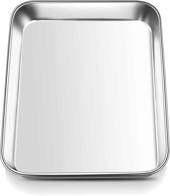 E-far Mini Toaster Oven Tray, 9.4”x7.3” Stainless Steel Baking Cookie Sheet