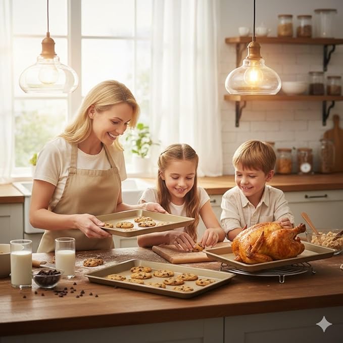 FLAREFX Baking Sheet Pan Set of 3 | Nonstick Cookie Sheets for Baking Supplies | No Rust & No Toxic Carbon Steel Half Sheet Pan+Jelly Roll Pan+Quarter Sheet Pan Set | Heavy Duty Baking Tray for Oven