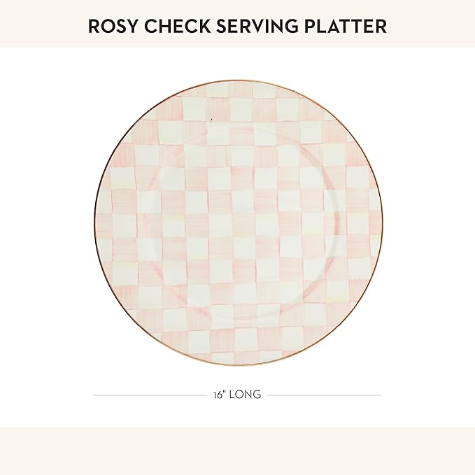 MACKENZIE-CHILDS Enamel Serving Platter, Pink-and-White Rosy Check
