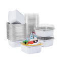 50 Pcs Mini Square Baking Cups with Lids,5oz Aluminum Foil Mini Cake Pans with Lids,Disposable Ramekins Cake Pans,150ml Dessert Cups Cupcake Pans for Wedding Birthday Party,White
