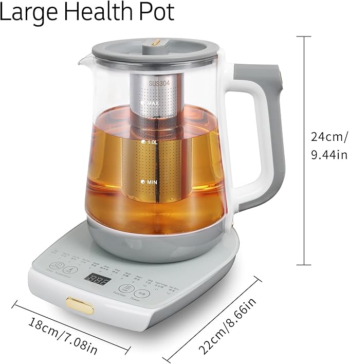 cglightwsparkle Health Pot Electric Kettle with Infuser，Smart Fruit Hot Tea Maker, Temperature Control and Tea Keep Warm, 12 Functional Procedures, 1.8 Liters of Capacity