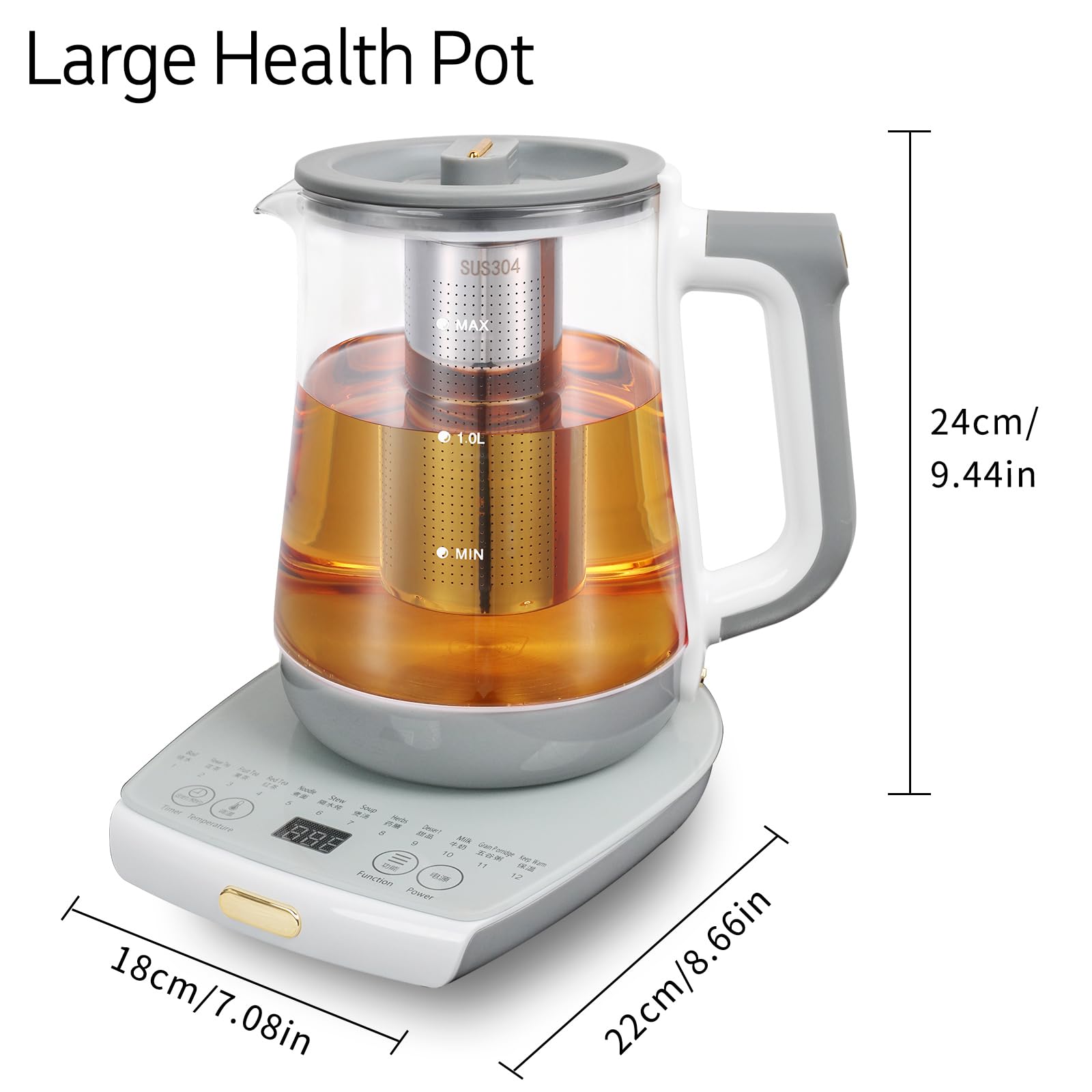 cglightwsparkle Health Pot Electric Kettle with Infuser，Smart Fruit Hot Tea Maker, Temperature Control and Tea Keep Warm, 12 Functional Procedures, 1.8 Liters of Capacity