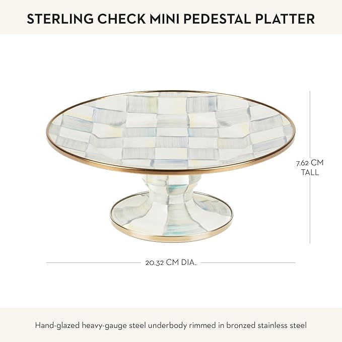 MACKENZIE-CHILDS Pedestal Platter, Mini, Gray-and-White Sterling Check