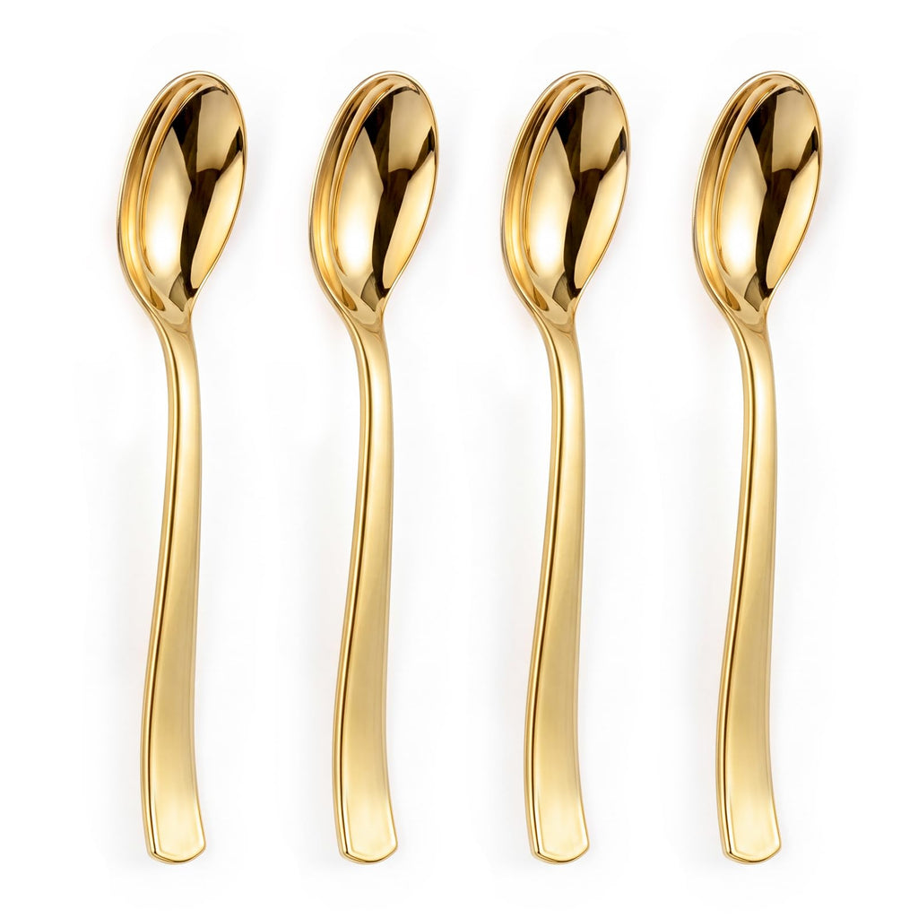 Liacere 360Pcs Plastic Spoons - 6.7 inch Heavy Duty Plastic Spoons-Heavyweight Gold Disposable Spoons-Gold Silverware for Halloween &Chrismas And Daily Using & New Year