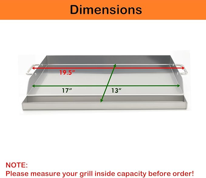 DEWOSEN Universal Stainless Steel Griddle Flat Top Plate Grill-Top Griddle Pan with Even Heating Cross Bracing for BBQ Charcoal/Gas Grills, Camping, Tailgating, and Parties (17"*13")