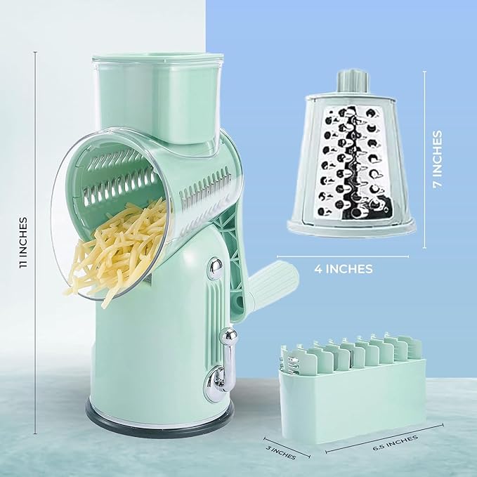 Chef Power's 5 in 1 Rotatory Cheese Grater - Premium Quality Hand Cheese Grater With Handle - Food Chopper for Kitchen
