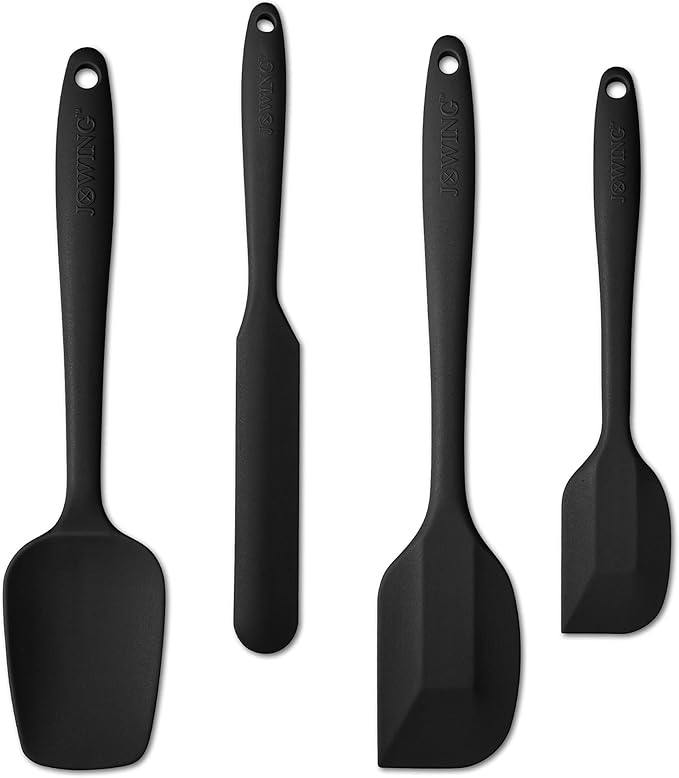 JXWING 4-Piece Silicone Spatula Set with Stainless Steel Core, Black
