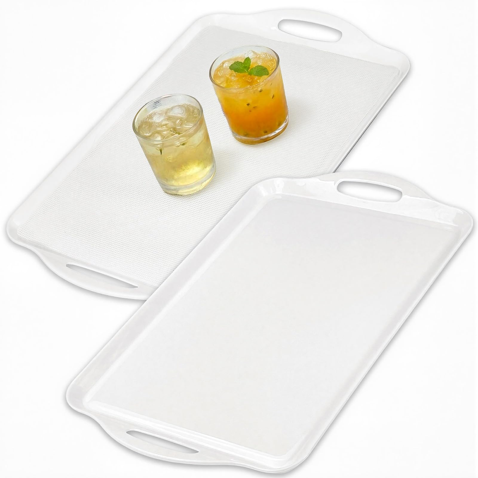 Extra Large Melamine Platters, 19" x11.6'' Serving Tray with Handles for Cookie, Cupcakes, Desserts, Dishwasher Safe, Ottoman Tray Decor, Set of 2, 2 pcs Mats Included (White)