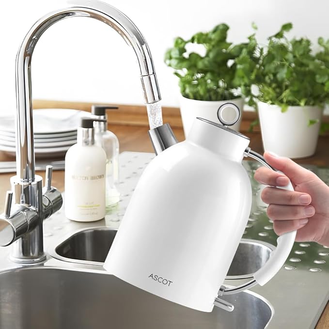 ASCOT Electric Kettle, Stainless Steel Tea Boiler 1.5qt 1500W Retro Tea Heater & Boiling Kettle, Auto Shut-Off and Boil-Dry Protection(White)