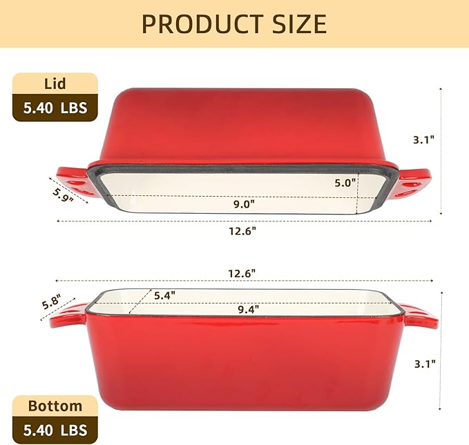 AILITOR 9x5 Enameled Cast Iron Loaf Pan with Lid - 2 in 1 Homemade Sourdough Bread Baking Pan