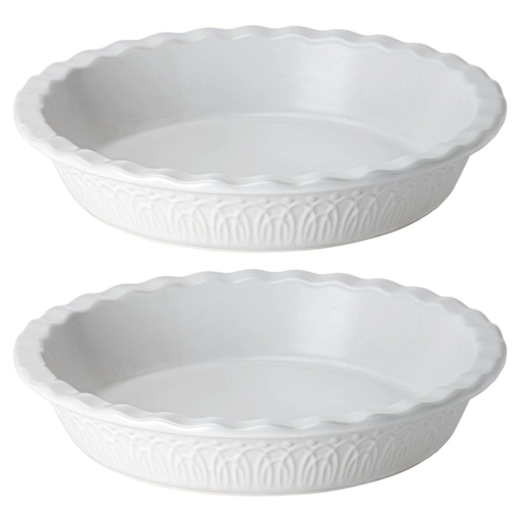 Fun Elements Ceramic Pie Pan, 9 Inch Pie Dish for Baking, Ruffled Pie Plate, Non-Stick Deep Dish Pie Pan for Apple Pie and Pot Pie, Thanksgiving Christmas Gifts, Set of 2, White