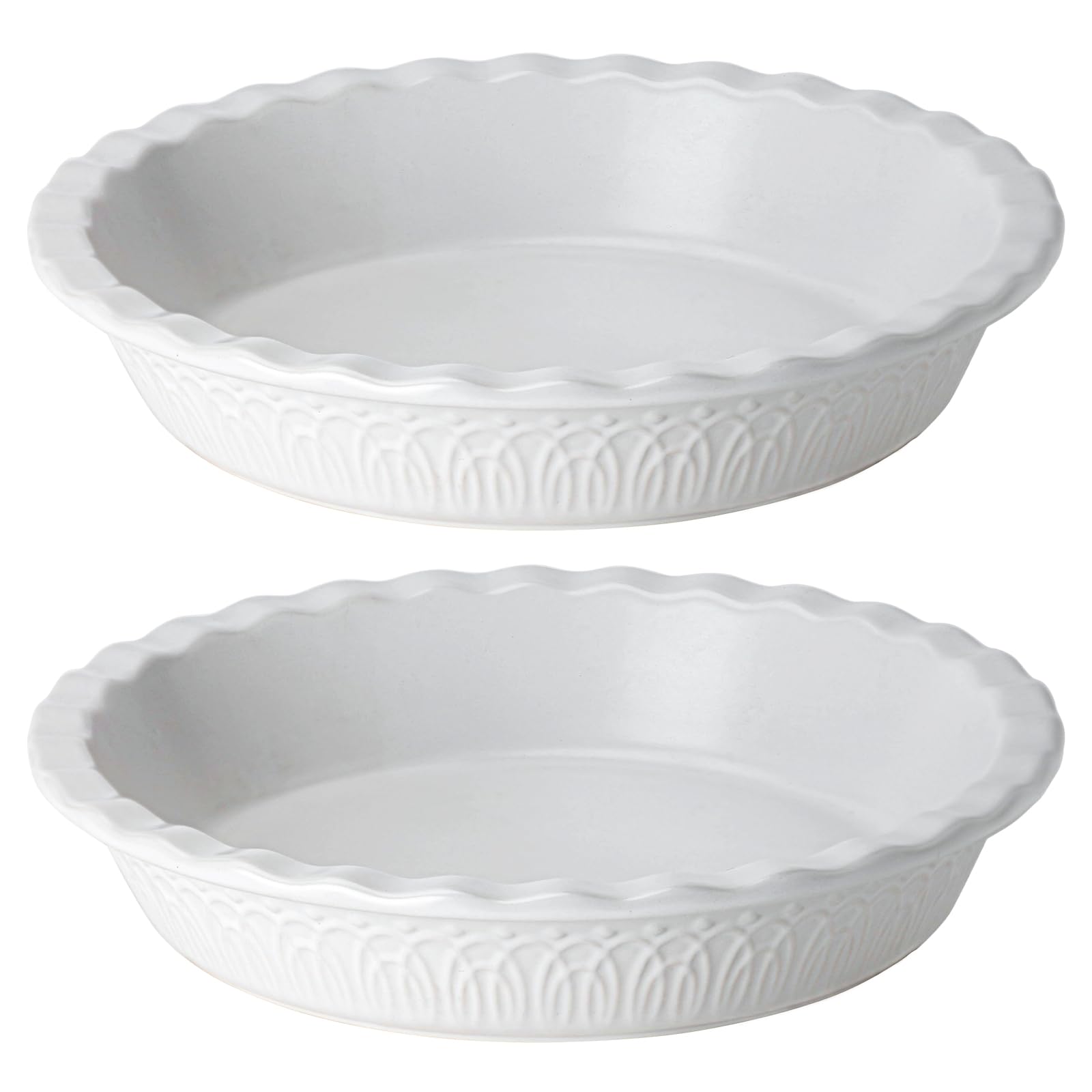 Fun Elements Ceramic Pie Pan, 9 Inch Pie Dish for Baking, Ruffled Pie Plate, Non-Stick Deep Dish Pie Pan for Apple Pie and Pot Pie, Thanksgiving Christmas Gifts, Set of 2, White