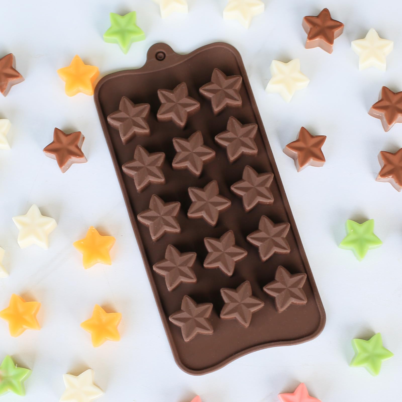Dacthuw Small Star Chocolate Molds Silicone, Food Grade Silicone Candy Molds for Bite Size Gummy/Jelly/Fruit Snacks, 15 Cavities Mini Star Mold for Soap/Candle/Wax Melt, 2 Pcs
