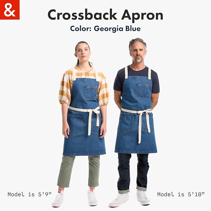 hedley & bennett Crossback Chef Apron, Pockets & Towel Loop, Georgia Blue
