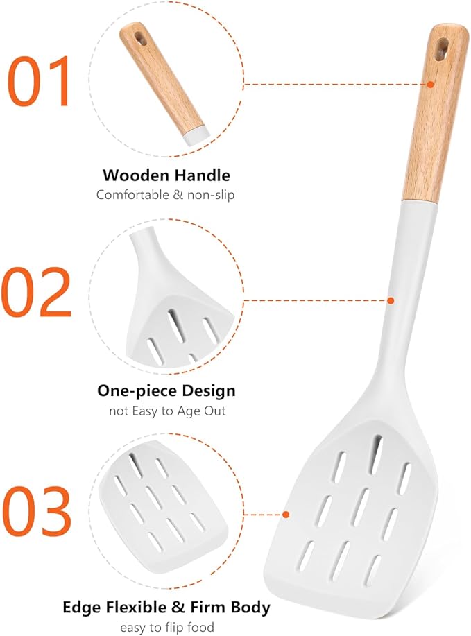 Badiano Silicone Spatula, Non Stick Turner for Cooking, Food Grade, White