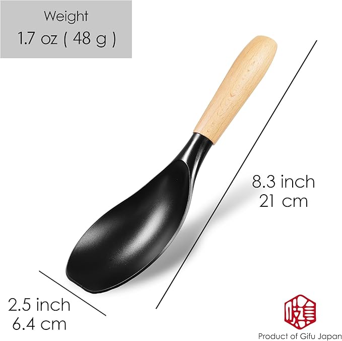 Non Stick Heat Resistant Nylon Spoon Short Wooden Handle 8.3”
