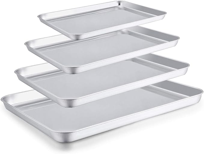 TeamFar Baking Sheet Set of 4, Stainless Steel Baking Pan Cookie Sheet