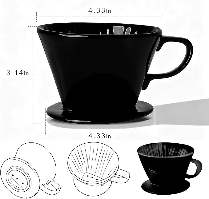 NBYHZLS Ceramic Pour Over Coffee Dripper, V-Shaped Coffee Filter Cone