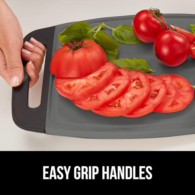 GORILLA GRIP BPA-Free Reversible Kitchen Cutting Board Set of 3, US Designed, Nonporous, Juice Grooves Catch Liquid, Slip Resistant Border, Dishwasher Safe, Durable Food Chopping Boards, Gray Black
