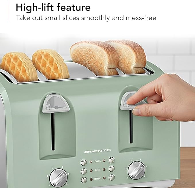 OVENTE Electric 4-Slice Toaster, 6-Shade Settings, Light Blue TS4410LBL
