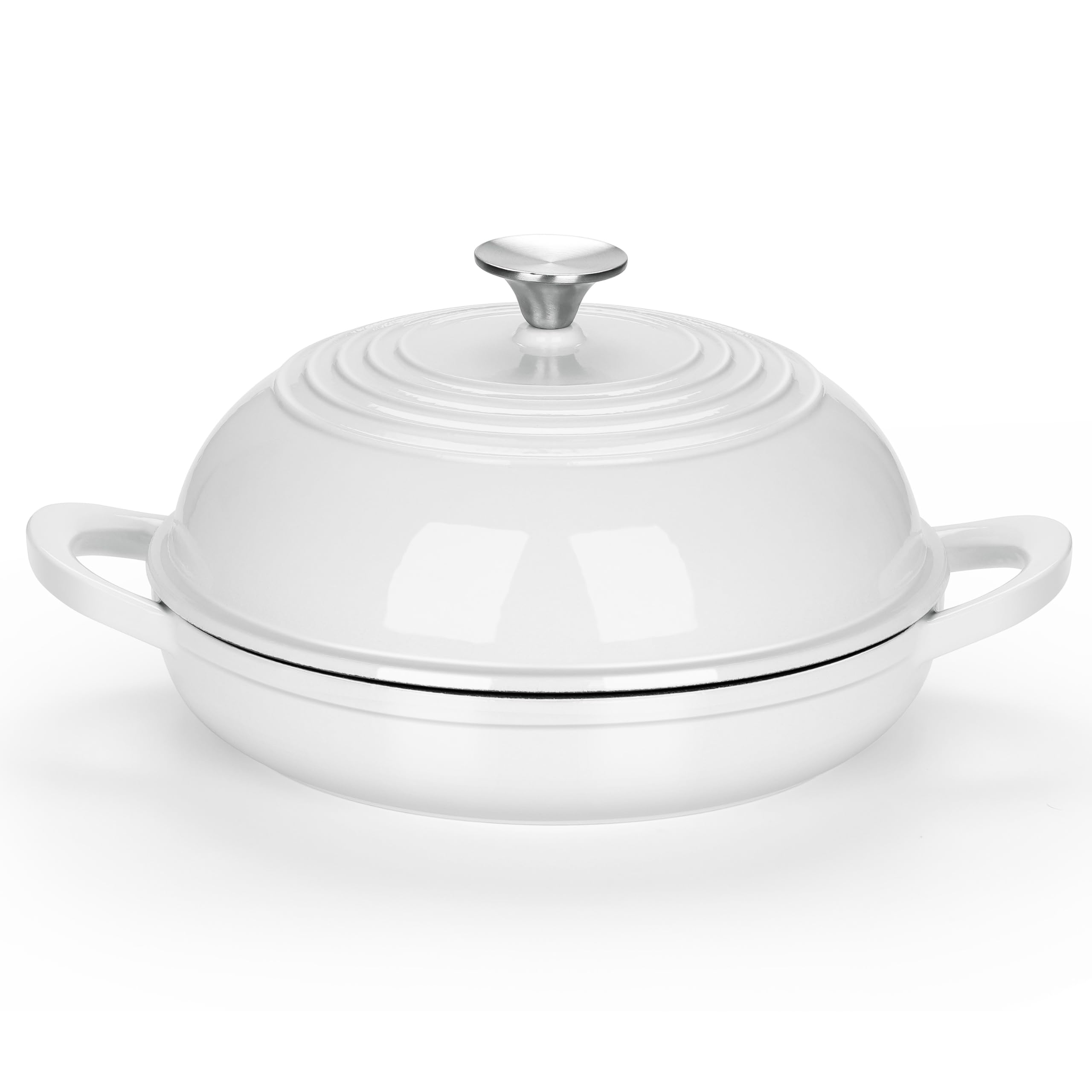 E-far Dutch Oven for Sourdough Bread Baking, 6 Qt Round Enameled Cast Iron Dutch Oven for Homemade Artisan Bread, Dome Lid & Shallow Base, Matte Black Interior & Durable, Oven-Safe to 500℉, White