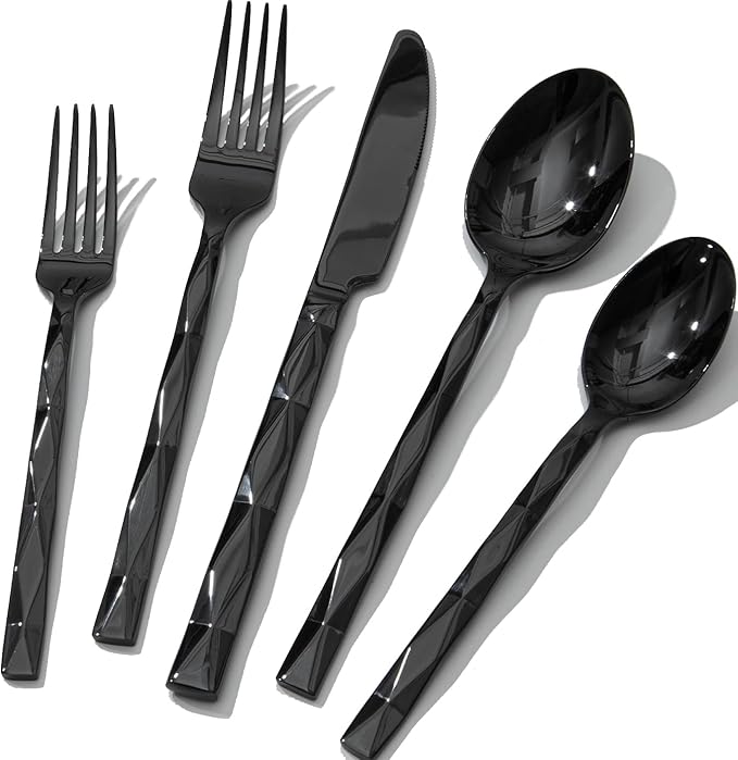 60 Piece 18/10 Black Silverware Set,Stainless Steel Flatware Cutlery for 12
