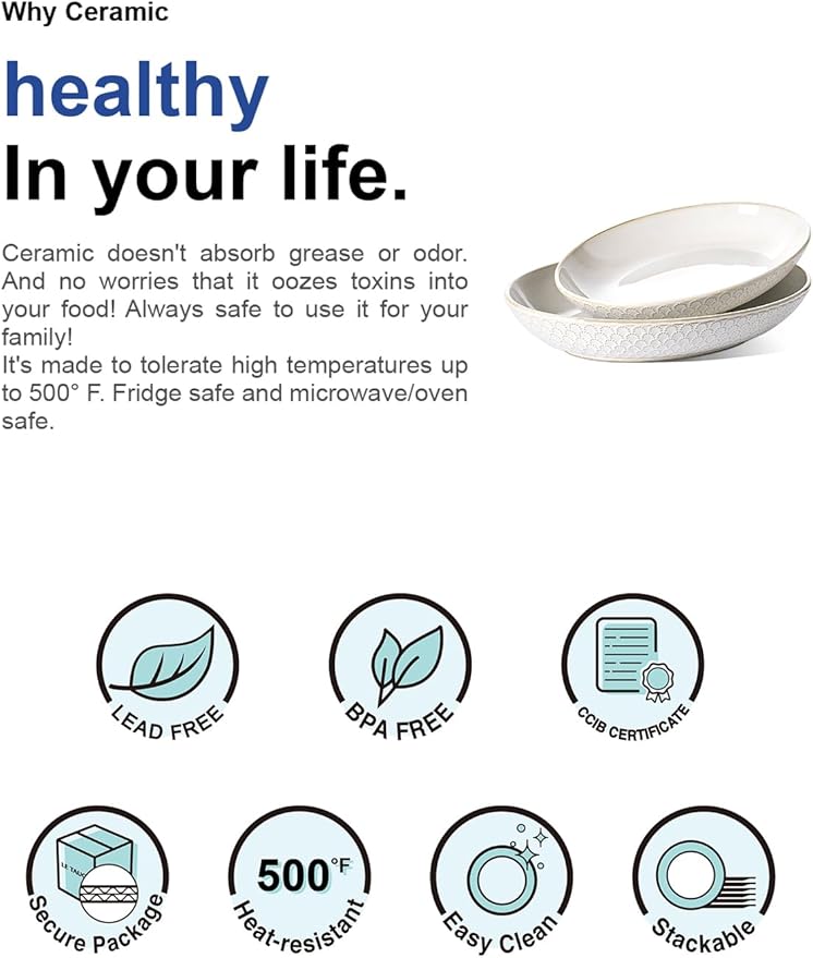 LE TAUCI Ceramic Serving Bowls Set of 2, Large Serving Dishes for Entertaining, 11.8 & 13.7 Inch Oval Serving platter, Salad Fruit Bowl, Pasta Bowls, Microwave & Dishwasher Safe - Arctic White