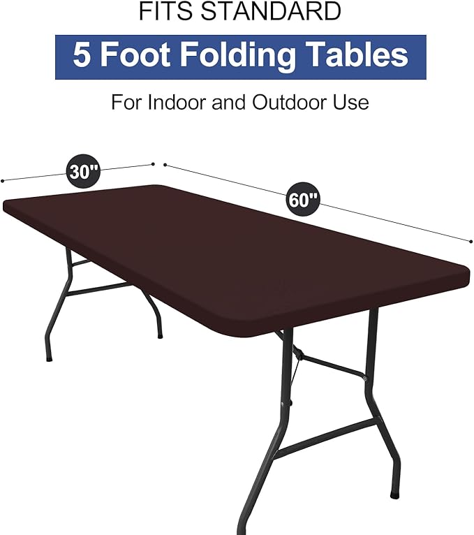 homing Rectangle Table Cloth Cover, Water-Resistant Polyester Elastic Fitted Tablecloth, Fits for 5 Foot Folding Tables, Washable Table Protector for Picnic, Camping, Outdoor (Coffee, 30" x 60")