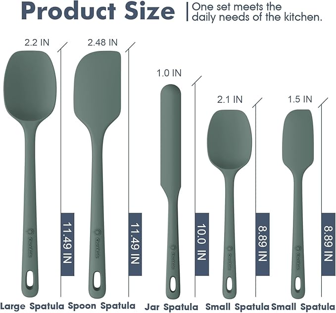 ChefAide 5 Pieces Silicone Spatula Set, Food Grade Rubber Spatula, Upgrade Strong Handle with Ergonomic Grip, Heat Resistant Up to 600°F for Nonstick Cookware, Cooking