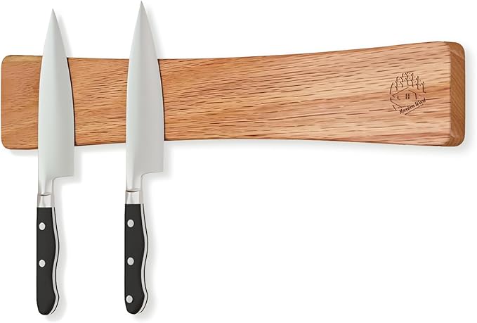 KORELION WOOD Magnetic Knife Strip, 16 Inch Oak Magnetic Knife Holder for Wall with N52 Super Strong Magnets, Premium Wooden Knife Magnetic Strip Organizer for Kitchen Knives, Tools,No Drilling
