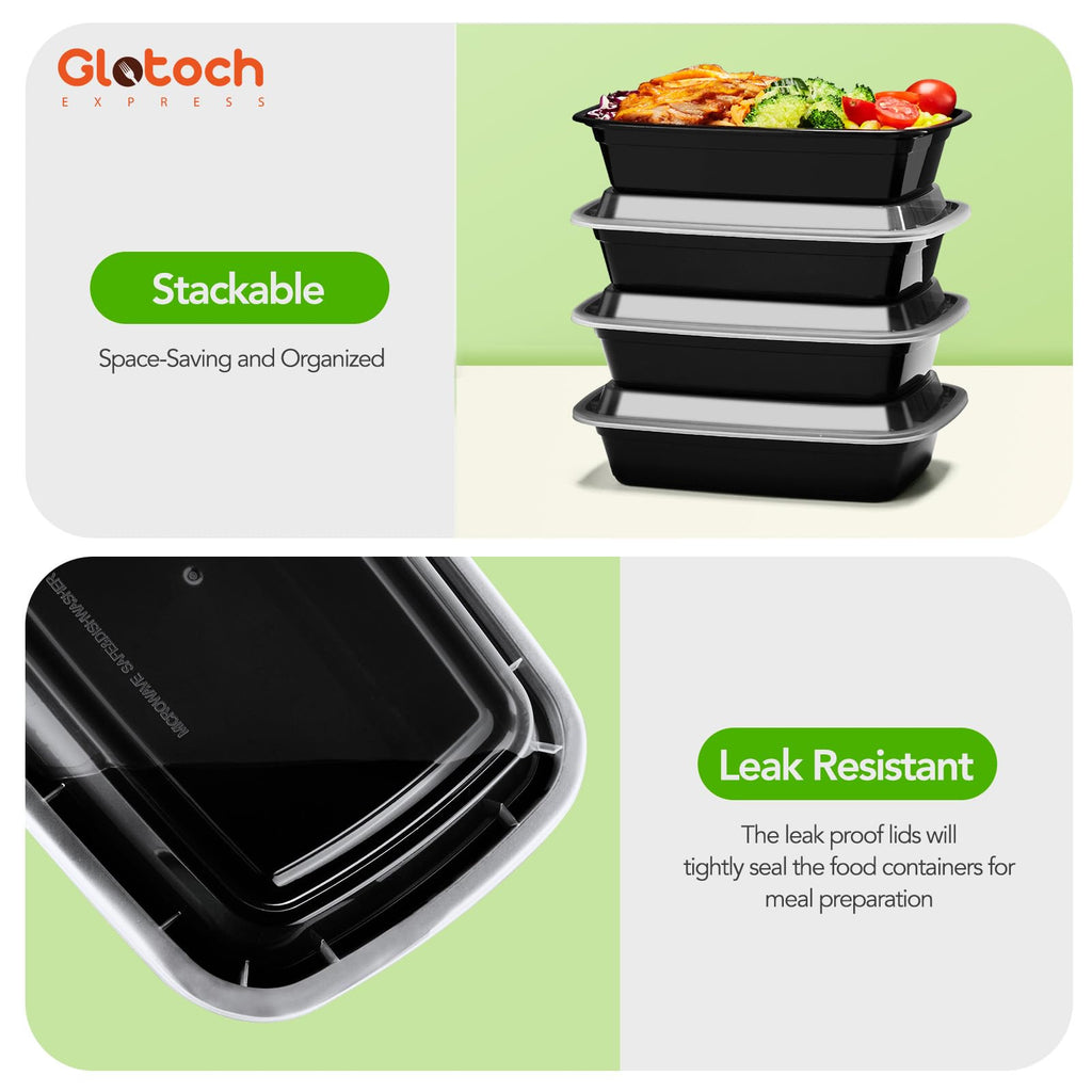 Glotoch Meal Prep Containers with Lids, 16 oz, 10 Pack (20-Piece)