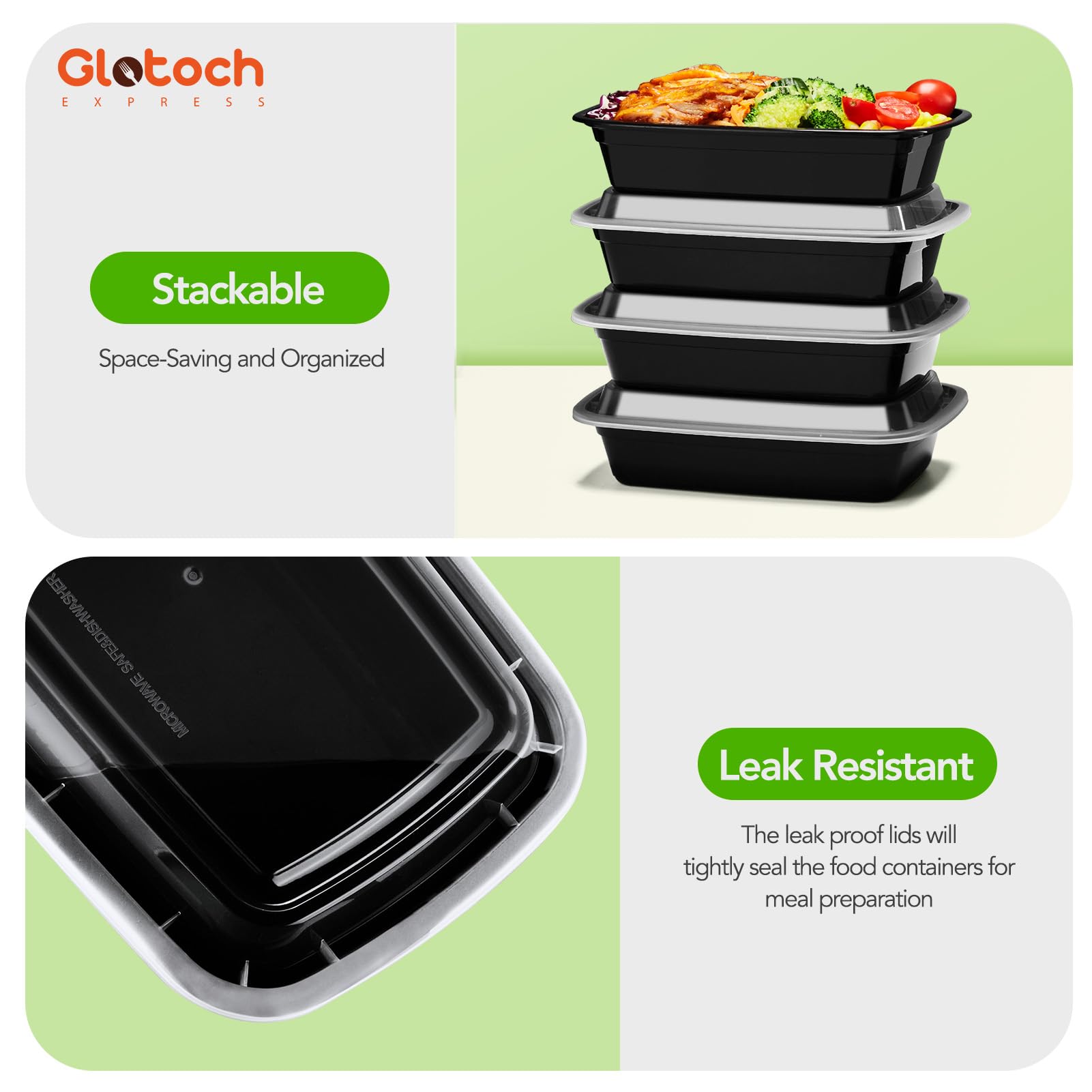 Glotoch Meal Prep Containers with Lids, 16 oz, 10 Pack (20-Piece)