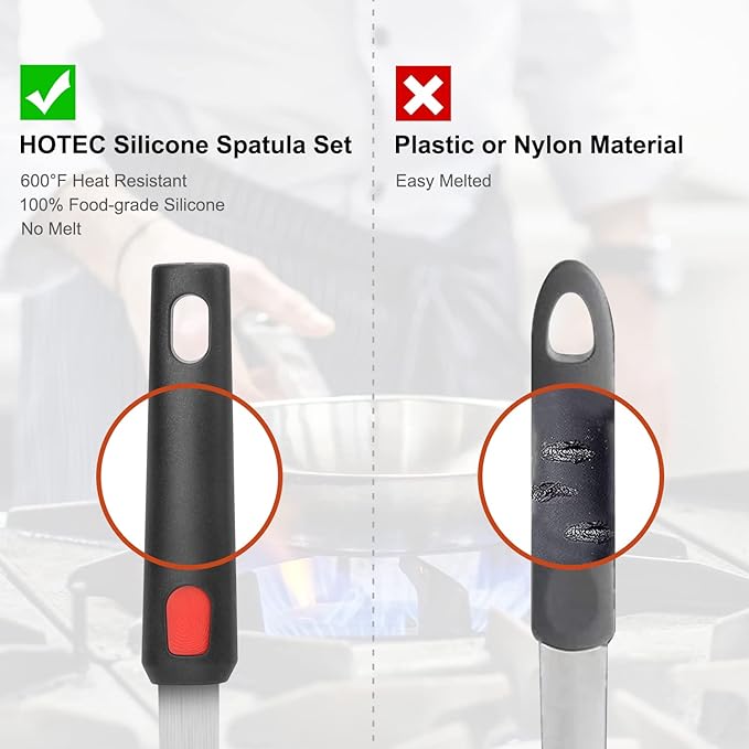 HOTEC Silicone Spatula Turner Set of 3, Heat Resistant 600°F & BPA-Free Flexible Rubber Spatulas for Nonstick Cookware, Kitchen Utensils for Flipping Eggs, Fish, Burgers, Pancakes, Cookie, Crepes