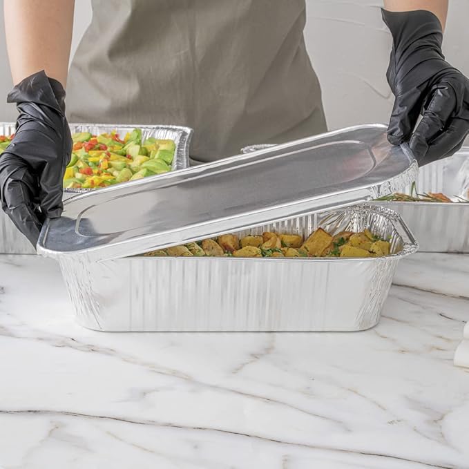 Restaurantware Aluminum Pan Cover 25 Count 12.69 x 6.56 Inch Oven Friendly Disposable Pan Lid 1/3 Size Foil Lid Temperature-Sealing Silver For Catering And Food Storage