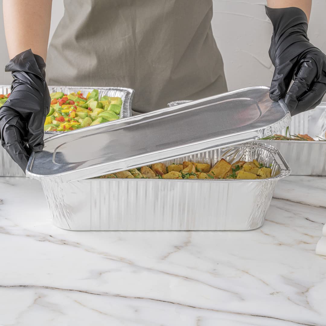 Restaurantware Aluminum Pan Cover 25 Count 12.69 x 6.56 Inch Oven Friendly Disposable Pan Lid 1/3 Size Foil Lid Temperature-Sealing Silver For Catering And Food Storage