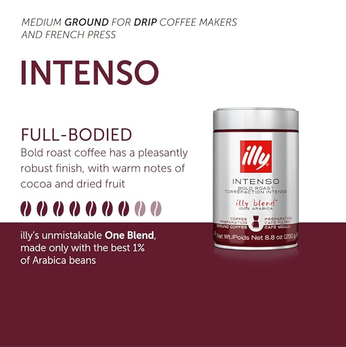 illy Ground Drip Coffee, Intenso Dark Roast, 8.8 oz
