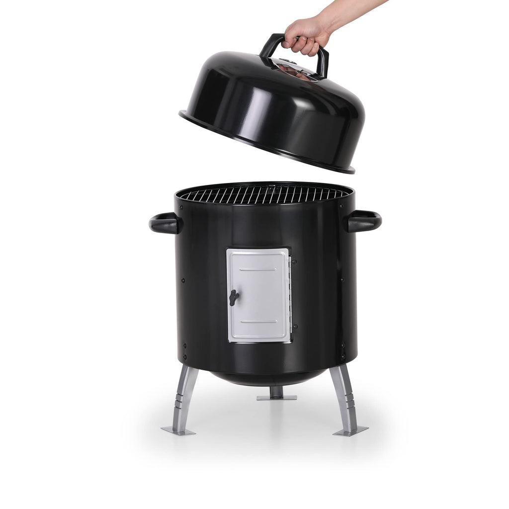 MFSTUDIO 17" Vertical Smoker Charcoal Wood Chunks with Thermometer, Black