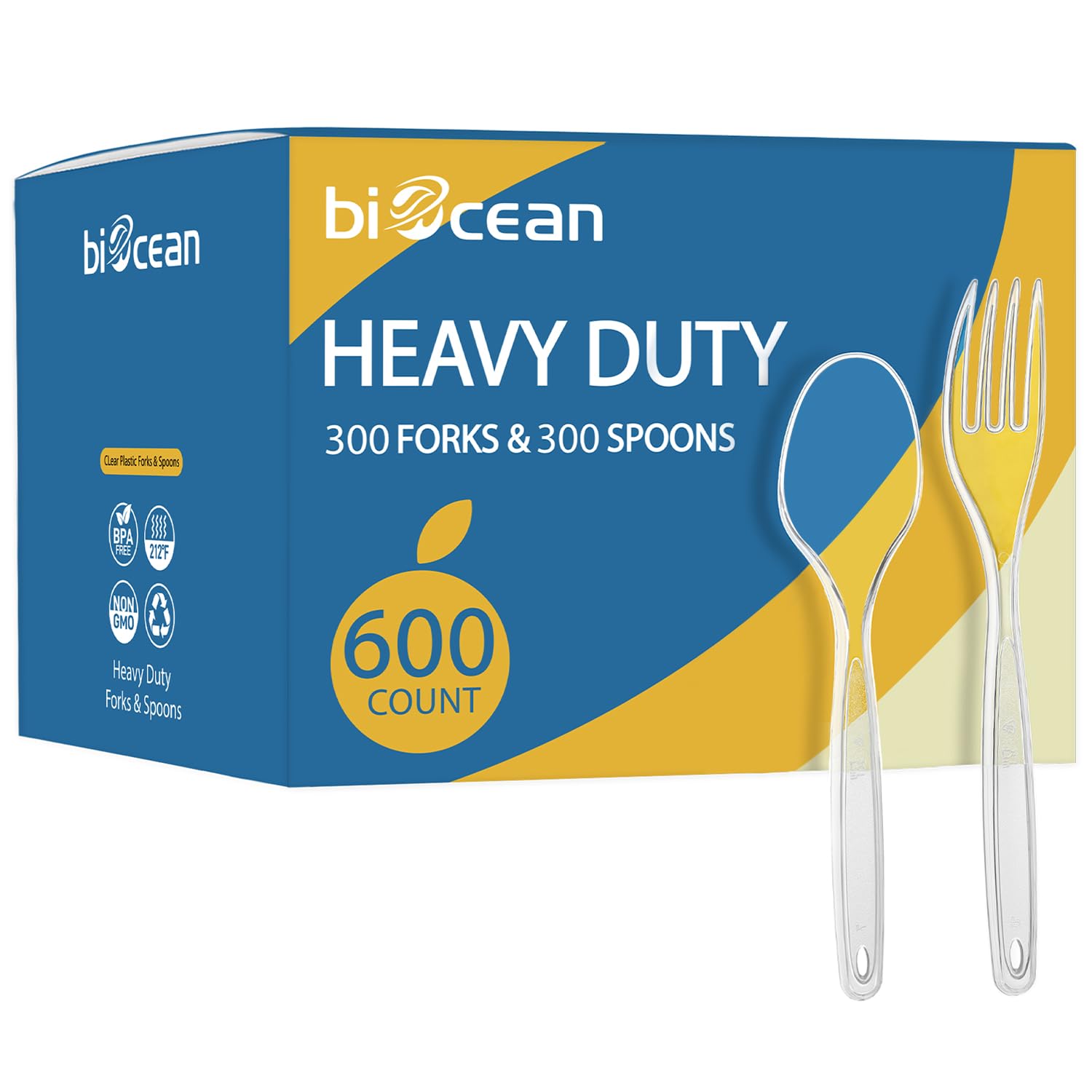 [600 Count] Clear Plastic Utensils 600 clear plastic forks and spoons Disposable 300 Forks and 300 Spoons Silverware Bulk Spoons Bulk Fork Heat Resistant Heavy Duty Silverware